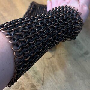 Chain Link Cuff Bracelet Jennifer Butler Color Black Braided w/ Copper Metal 5"
